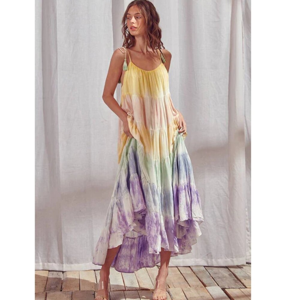 NWT Storia pastel tie-dye colorblock flowy maxi dress - M